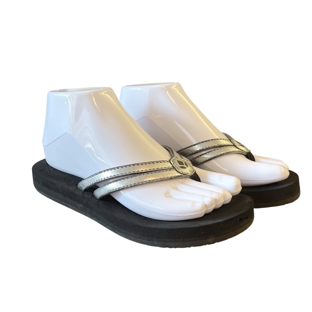 Y2k Cushion REEF Size 6 Silver Thong Flip flop Sandal Beach Vacation Foam Wedge